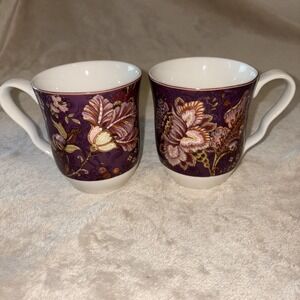 222 Fifth GABRIELLE Purple Floral Cream Mugs Set Of 2